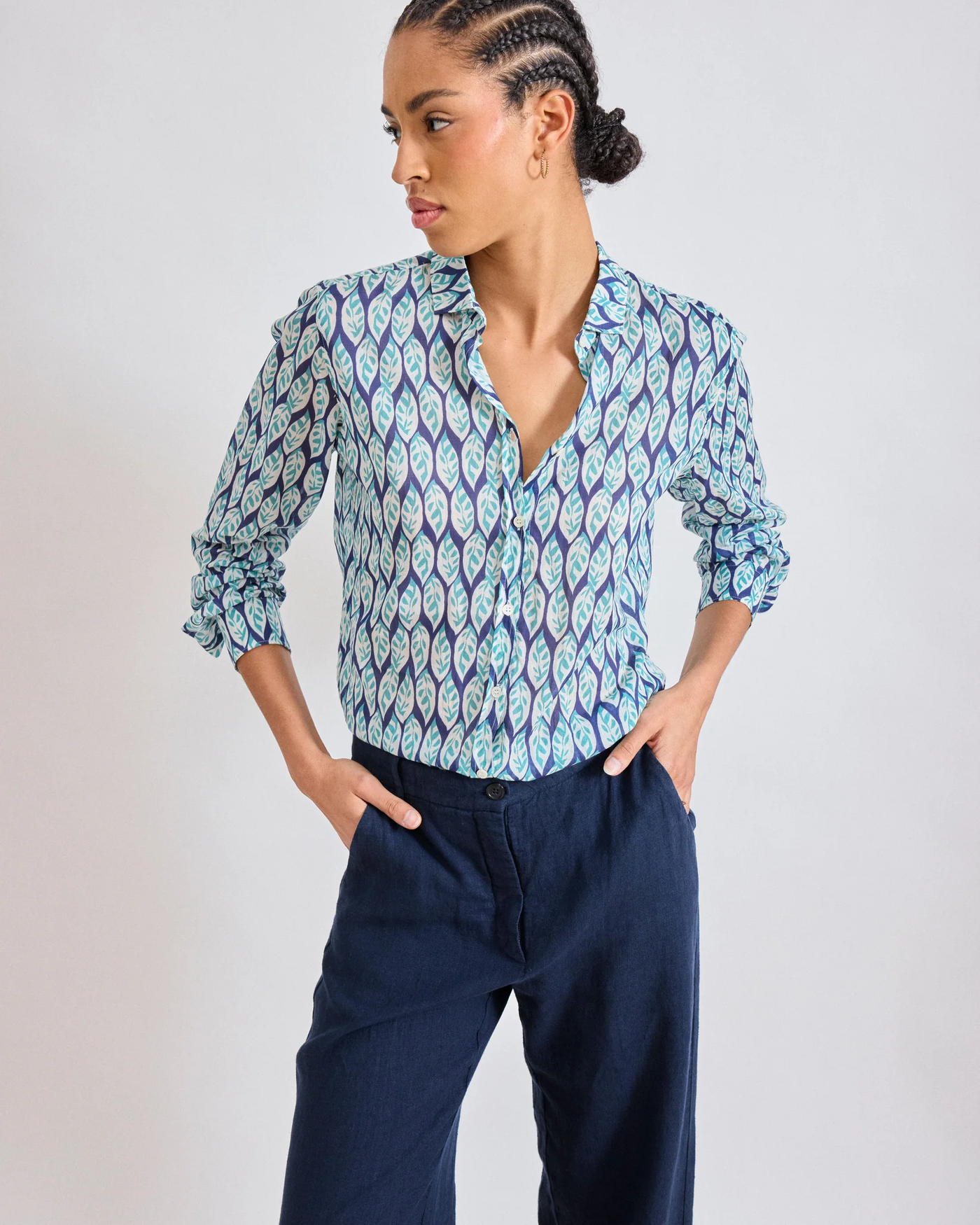 CORAZON WOVEN COTTON SHIRT IN BLUE - Romi Boutique