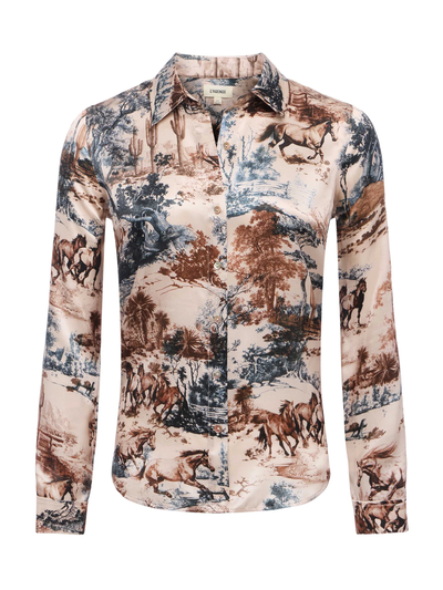 TYLER SILK BLOUSE IN TAN MULTI WESTERN TOILE