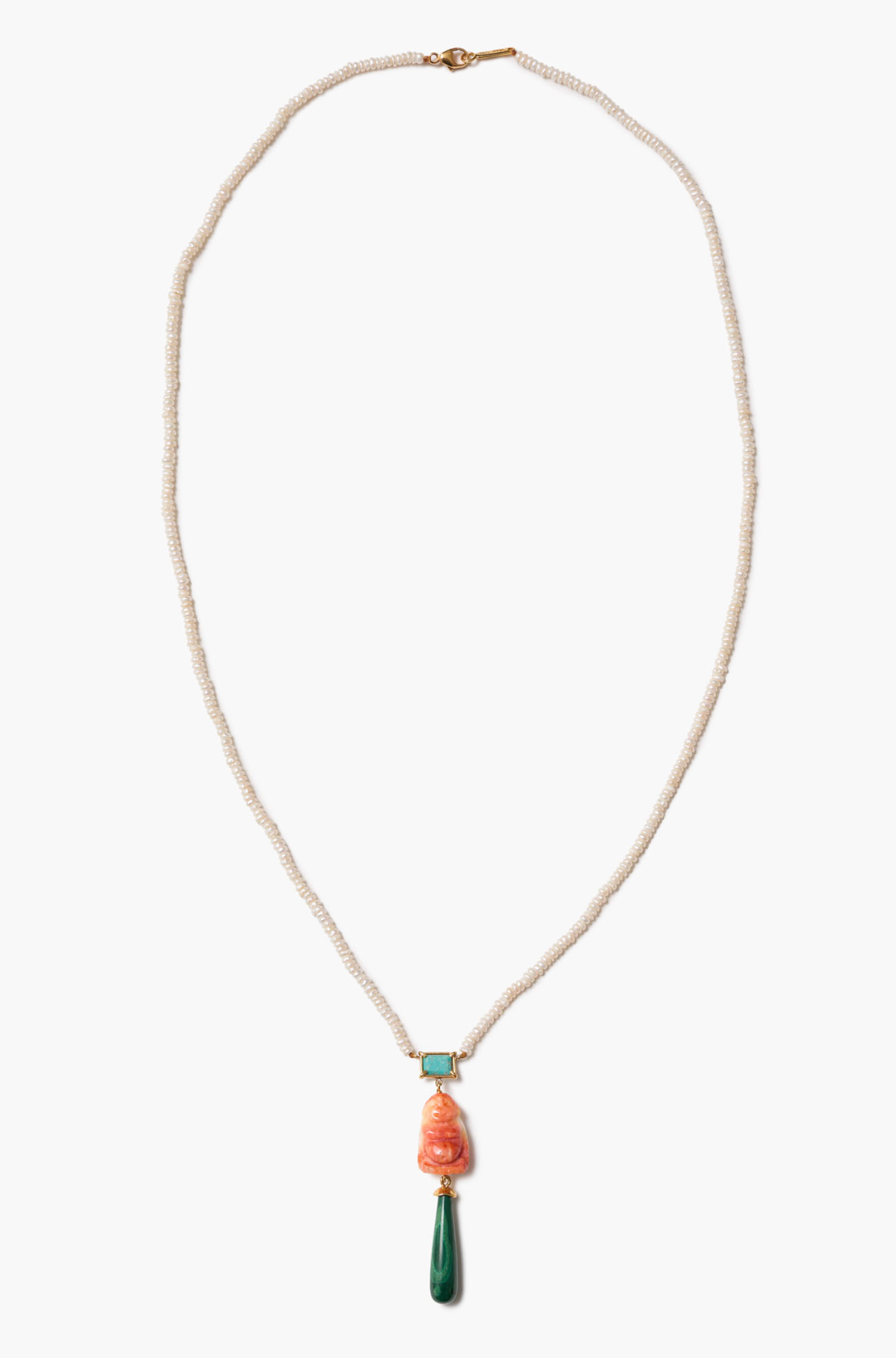 SHELL BUDDHA NECKLACE IN WHITE PEARL - Romi Boutique