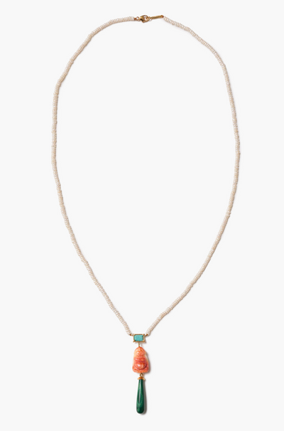 SHELL BUDDHA NECKLACE IN WHITE PEARL - Romi Boutique