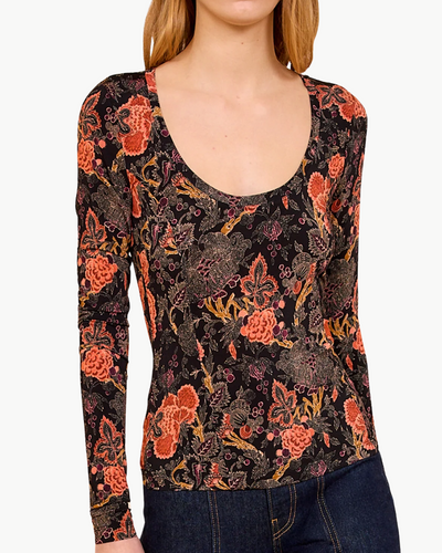 ARIS JERSEY LONG SLEEVE U-NECK TOP IN NIGHT LILY