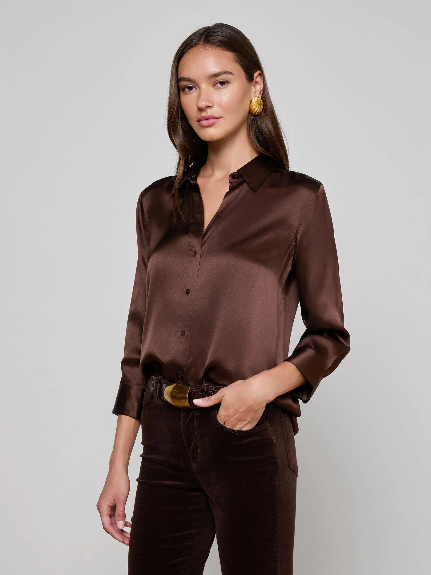 DANI 3/4 SLEEVE BLOUSE IN COFFEE BEAN