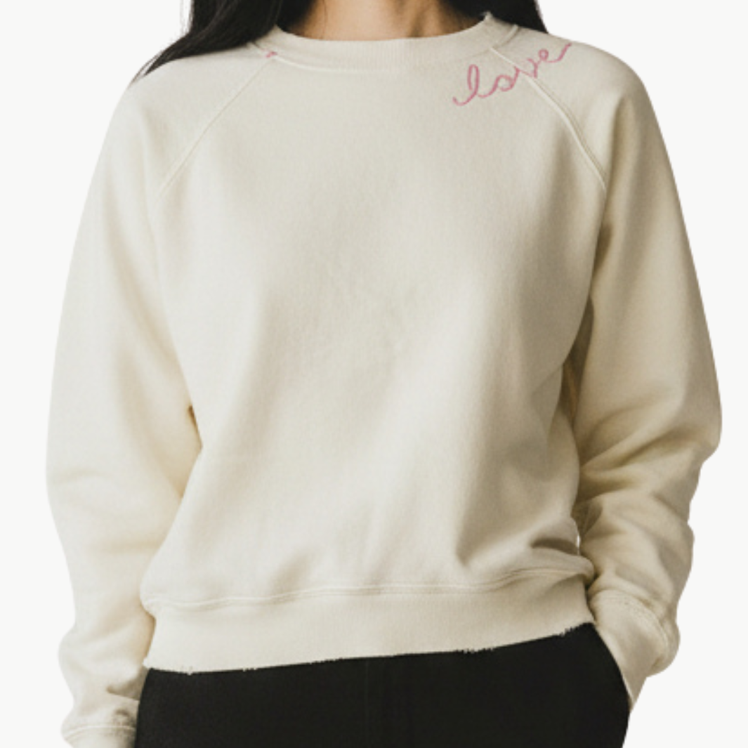 I Stole My Boyfriend's Shirt "LOVE" CREW SWEATSHIRT IN COCONUT MILK at Romi Boutique