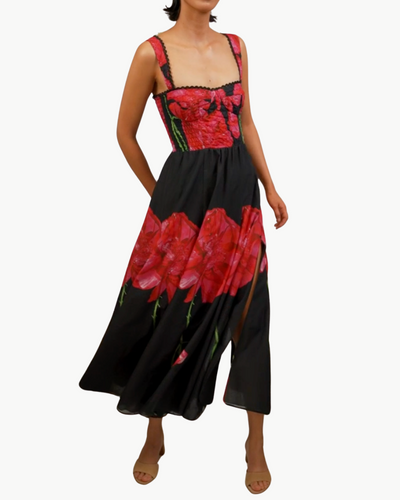 CRISSY LONG DRESS IN BLACK BLOSSOM