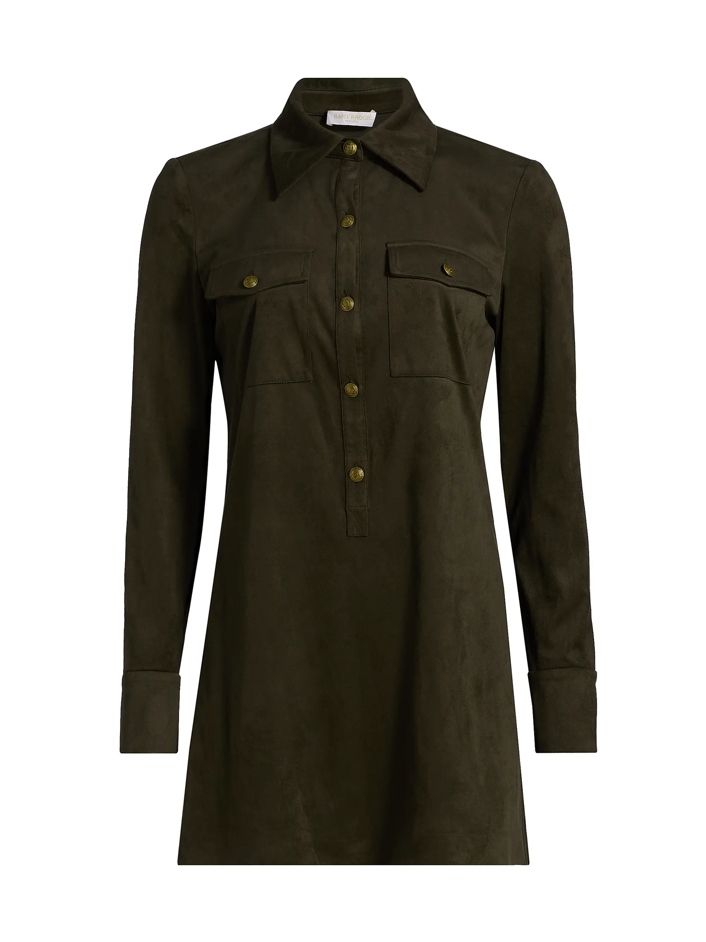 MARIA FAUX SUEDE MINI DRESS IN DEEP OLIVE