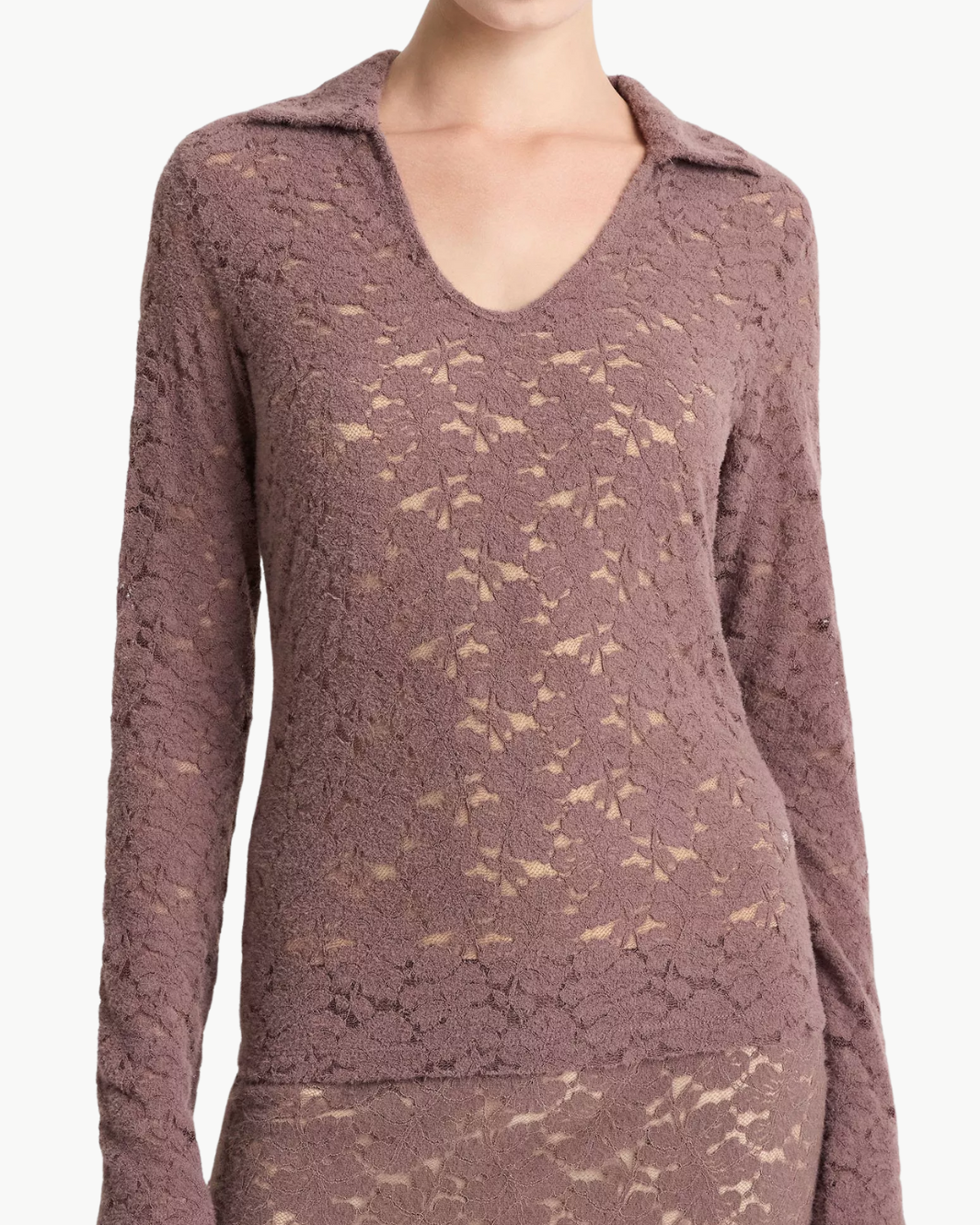 LACE LONG SLEEVE POLO TOP
