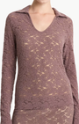 Vince LACE LONG SLEEVE POLO TOP at Romi Boutique