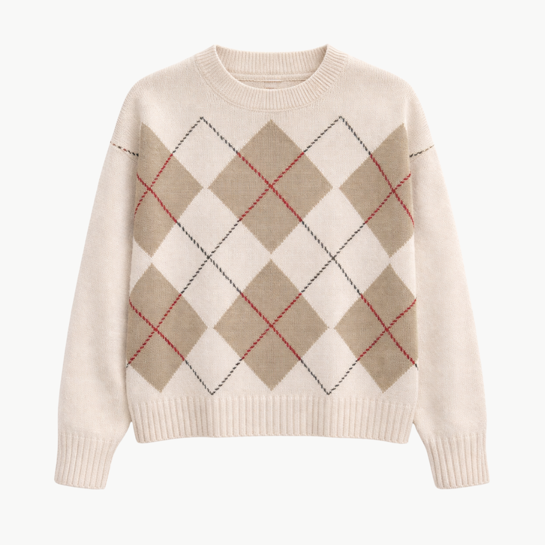 White & Warren CASHMERE ARGYLE CREW at Romi Boutique