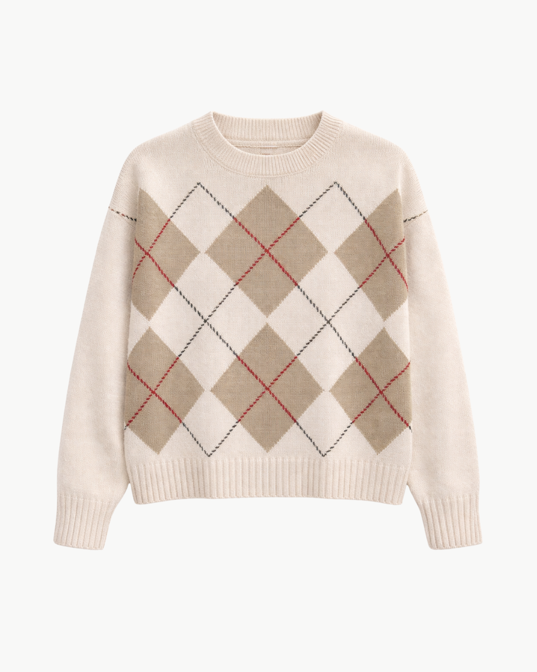 White & Warren CASHMERE ARGYLE CREW at Romi Boutique