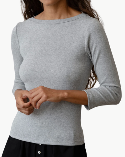 THE BABY RIB BOAT NECK IN HEATHER GREY