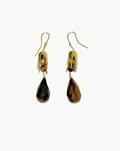 TEARDROP EARRING IN TIGER'S EYE