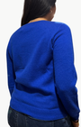 I Stole My Boyfriend's Shirt MENLO CASHMERE CREW IN COBALT BLUE/YELLOW at Romi Boutique