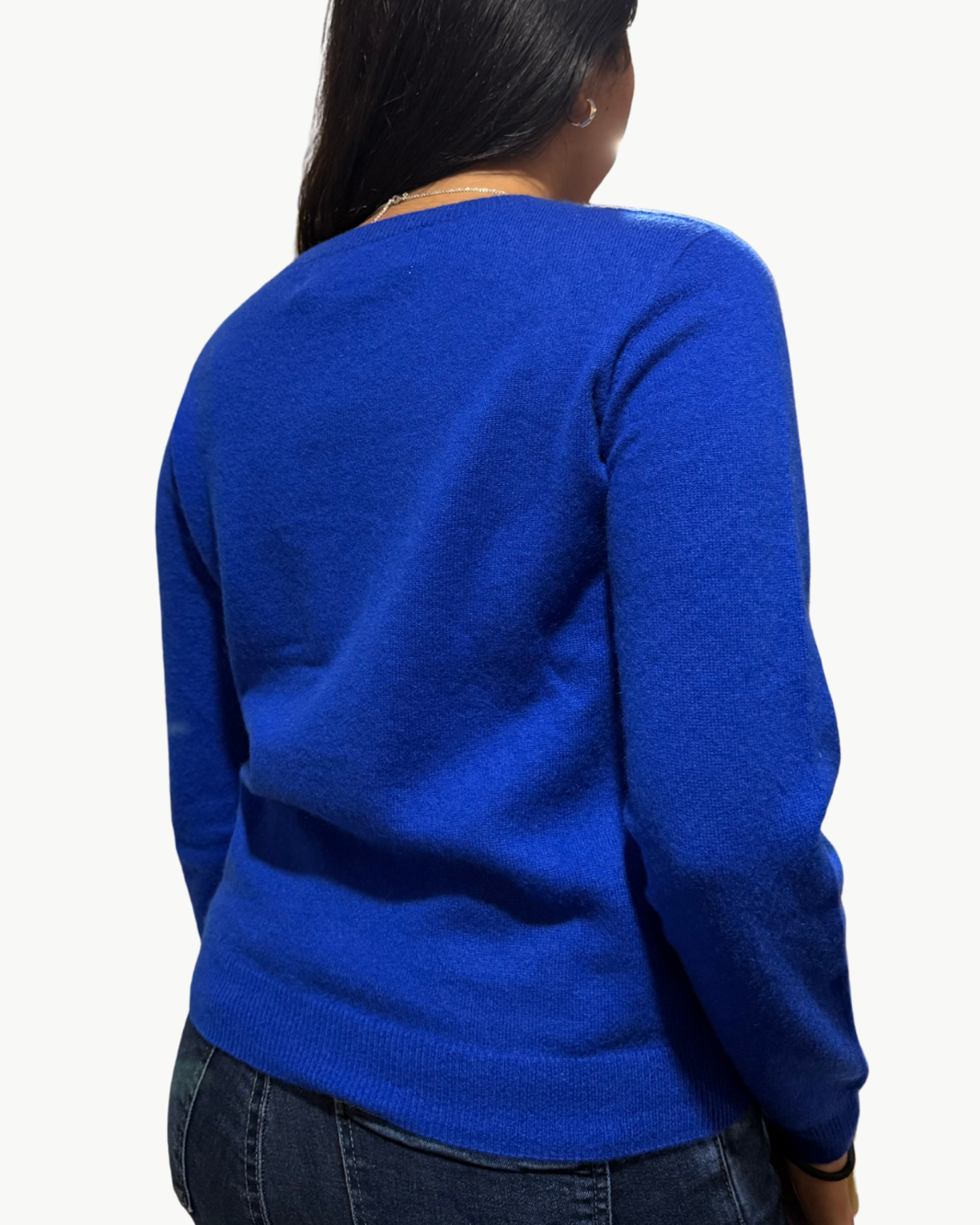 I Stole My Boyfriend's Shirt MENLO CASHMERE CREW IN COBALT BLUE/YELLOW at Romi Boutique