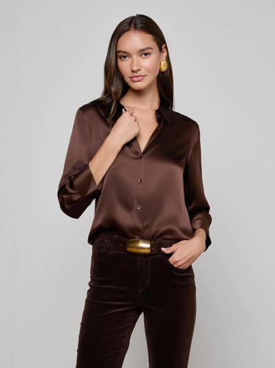 DANI 3/4 SLEEVE BLOUSE IN COFFEE BEAN