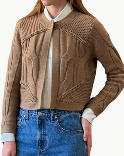 CHAIN SWEATER JACKET IN CAMEL - Romi Boutique
