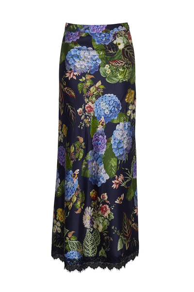 KAIA SLIP SKIRT IN AVERY FLORAL EVENING BLUE - Romi Boutique