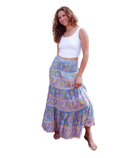 MANDY MAXI SKIRT IN BLUE YELLOW PRINT