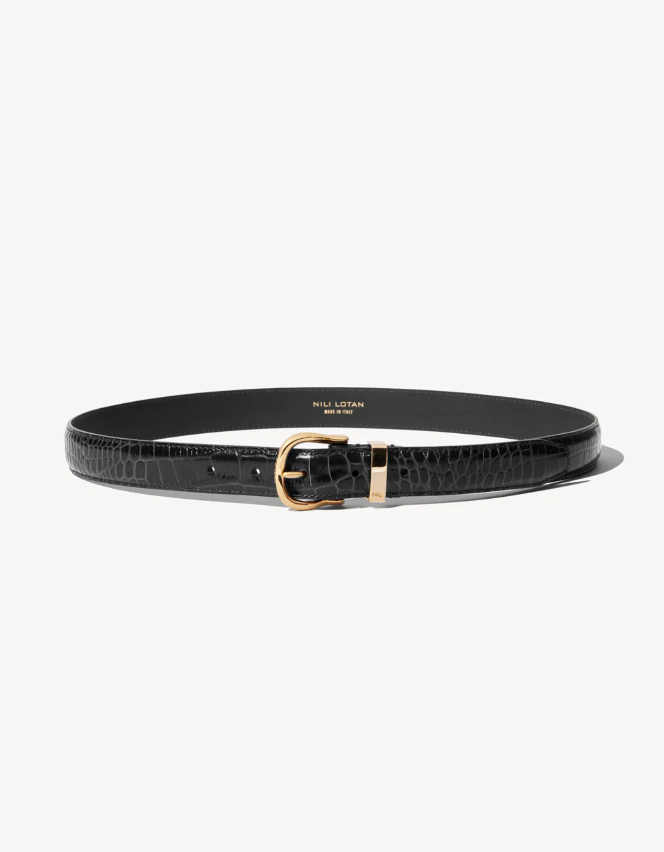 LOUISE BELT IN BLACK CROC W/ BRASS BUCKLE