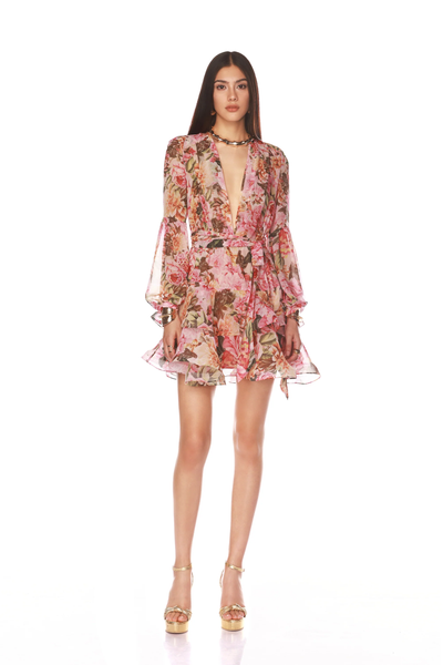 BEDOUIN ROSE FLORAL MINI DRESS IN ROSE MULTI