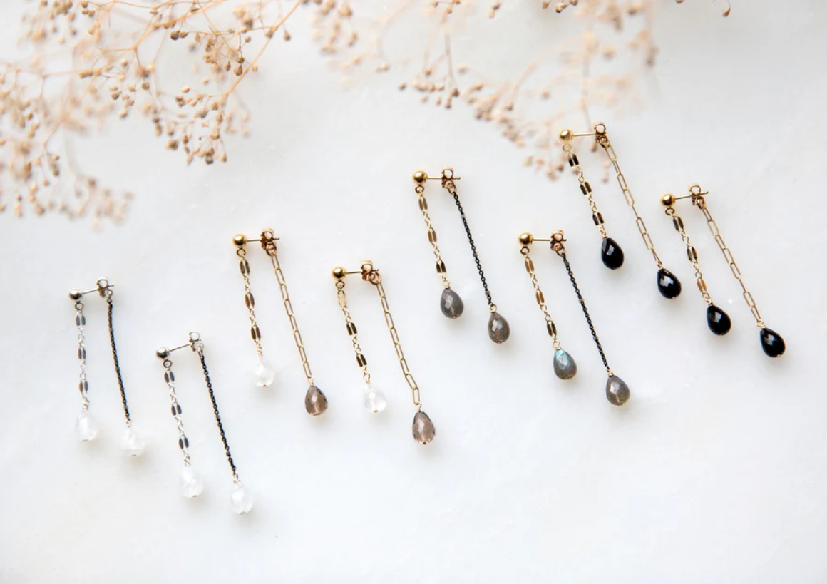 Maya Bauman DOUBLE TROUBLE GEM EARRINGS IN MIX METAL/BLACK GARNET at Romi Boutique