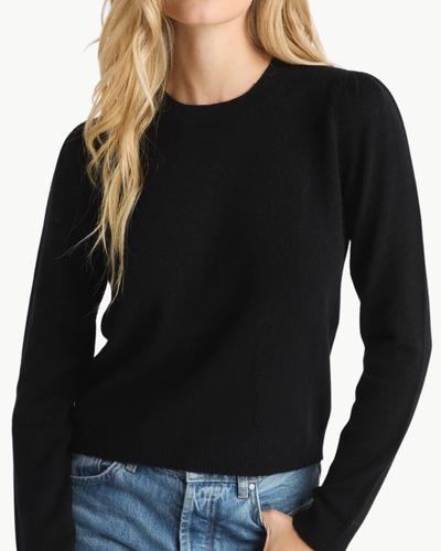 MABEL PUFF-SLEEVE CREWNECK IN BLACK - Romi Boutique