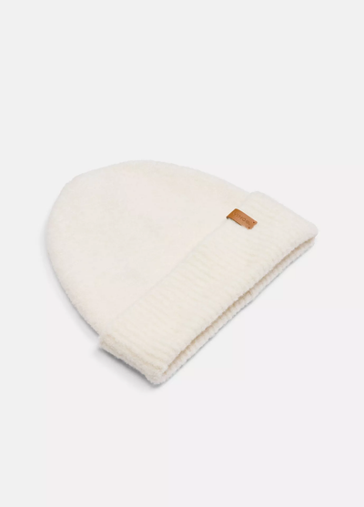 CASHMERE BOUCLE CUFFED HAT IN WHITE SAND