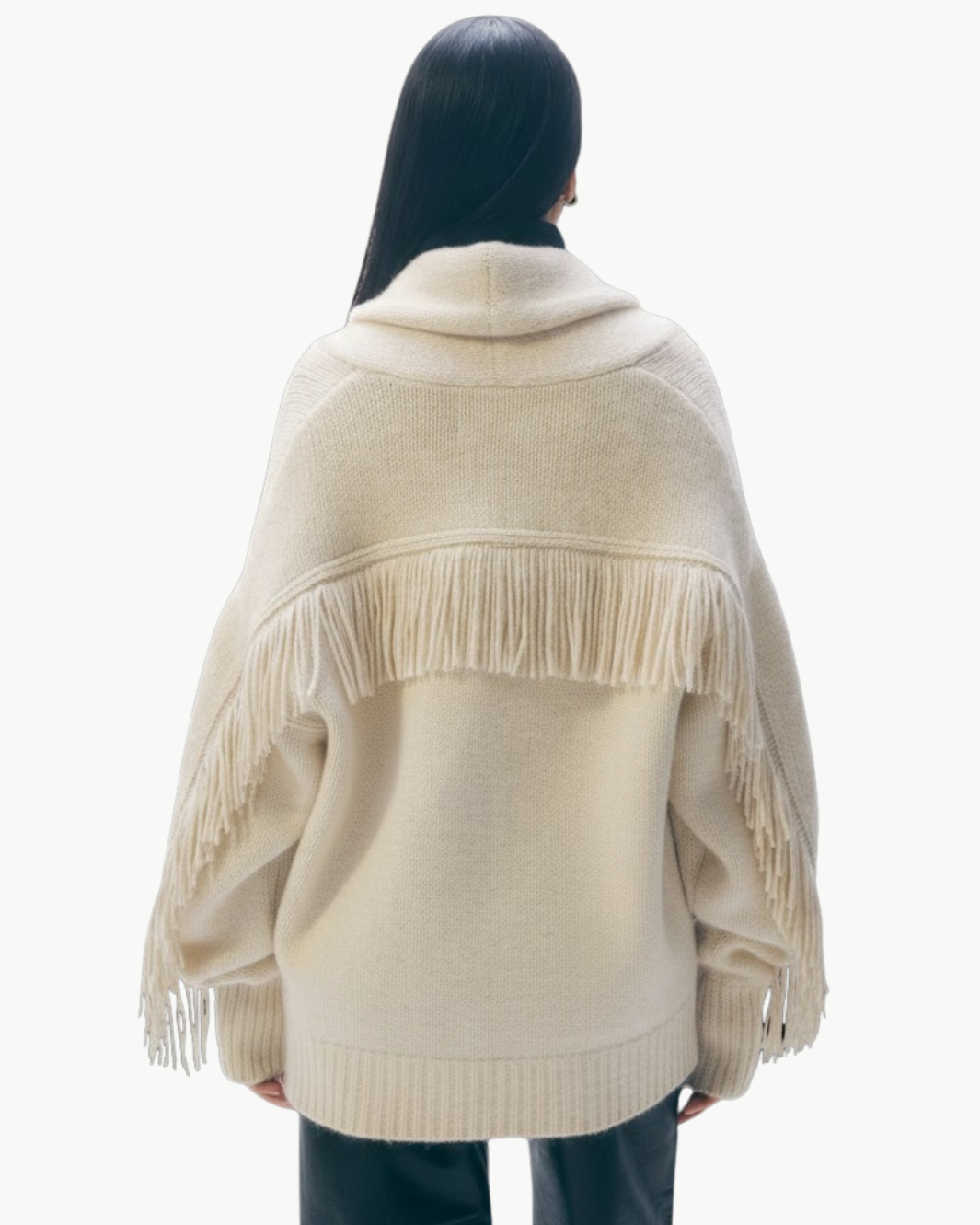CASHMERE BLEND LUXE FRINGE COATIGAN IN IVORY - Romi Boutique