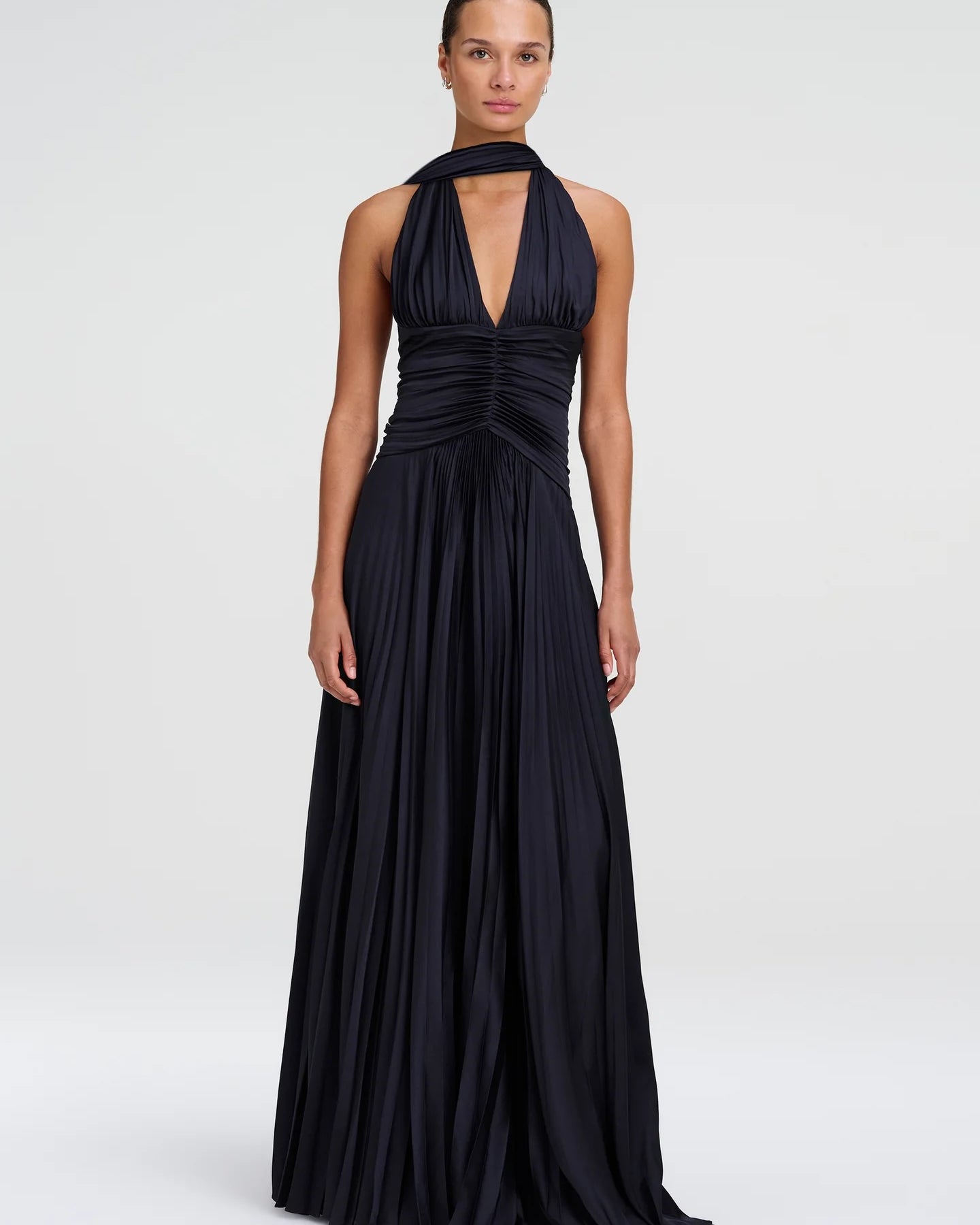 Sabine Scarf Tie Satin Pleated Gown