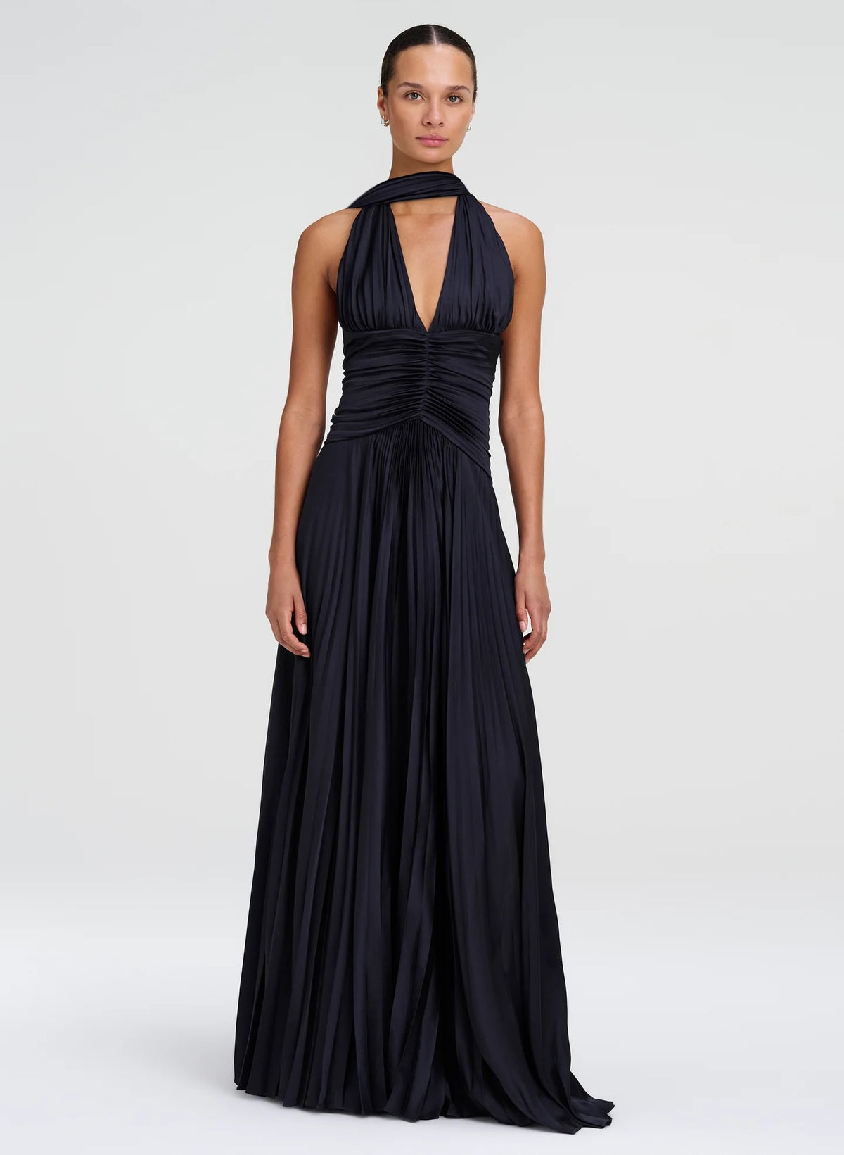 Sabine Scarf Tie Satin Pleated Gown