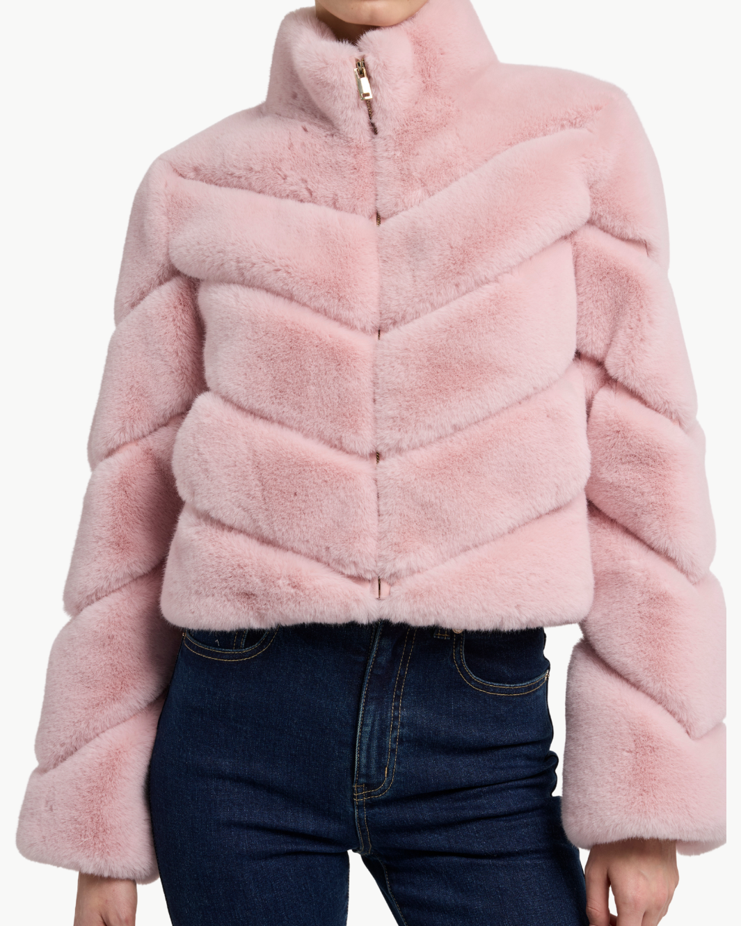 BRIANNA FAUX FUR JACKET IN BALLET SLIPPER - Romi Boutique