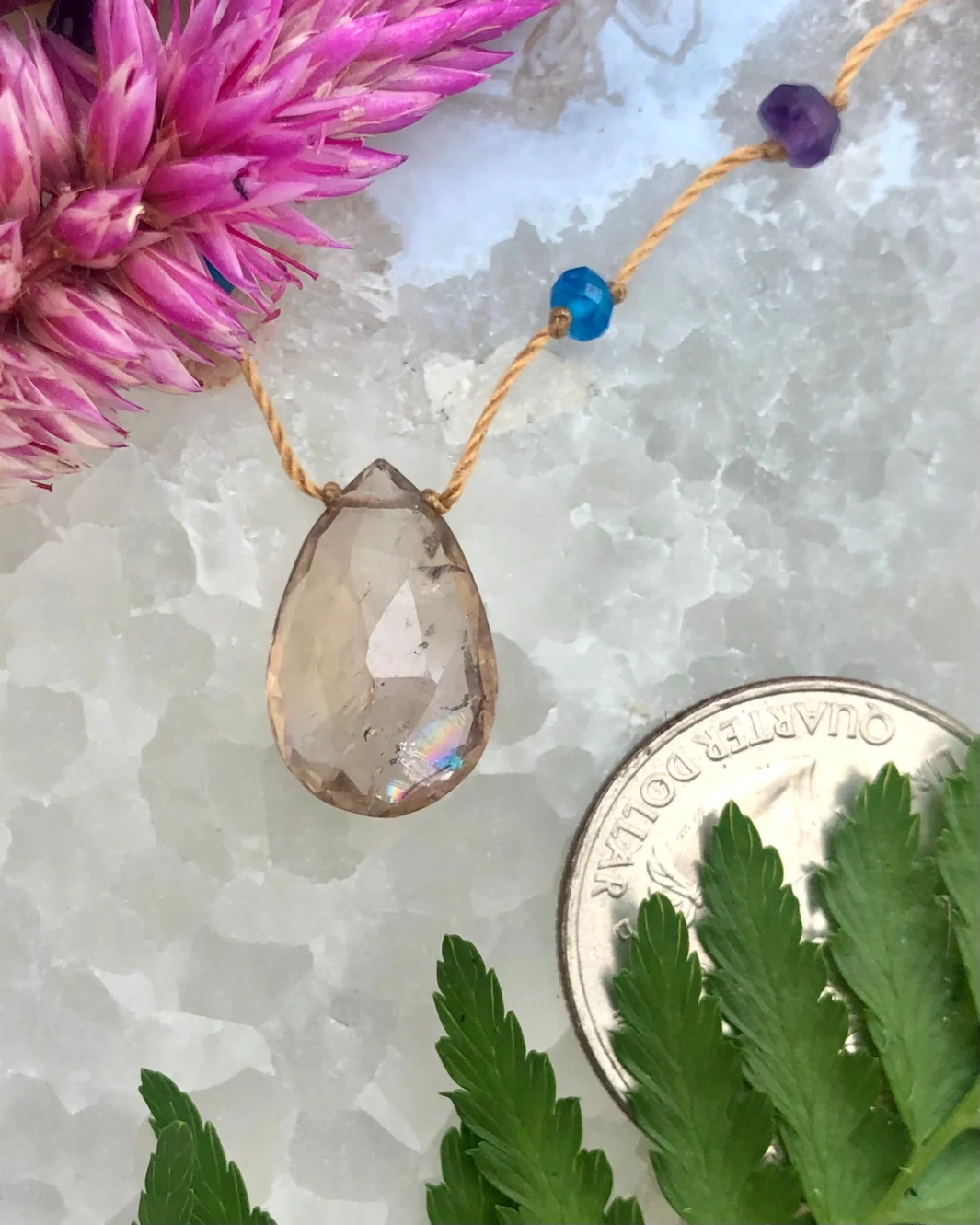 Amalia AMETRINE NECKLACE IN RAINBOW DROP at Romi Boutique