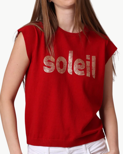 COTTON CASHMERE SOLEIL FOIL PRINT TEE IN LAVA RED - Romi Boutique