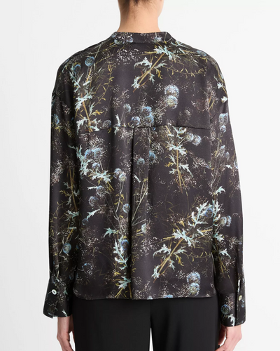 THISTLE DRAPED COLLAR BLOUSE IN AQUA SHADOW