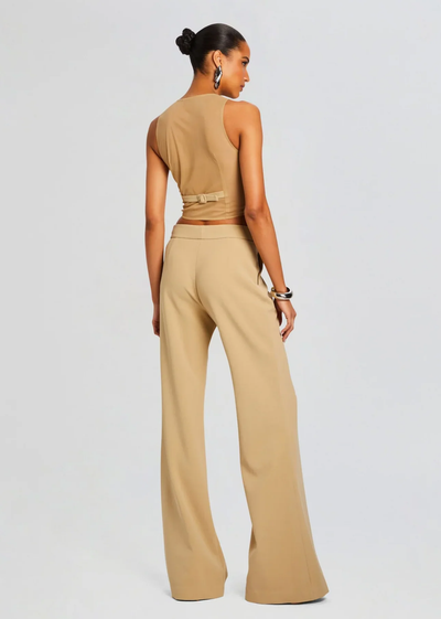 PIN TUCK PALAZZO PANTS IN CAMEL - Romi Boutique