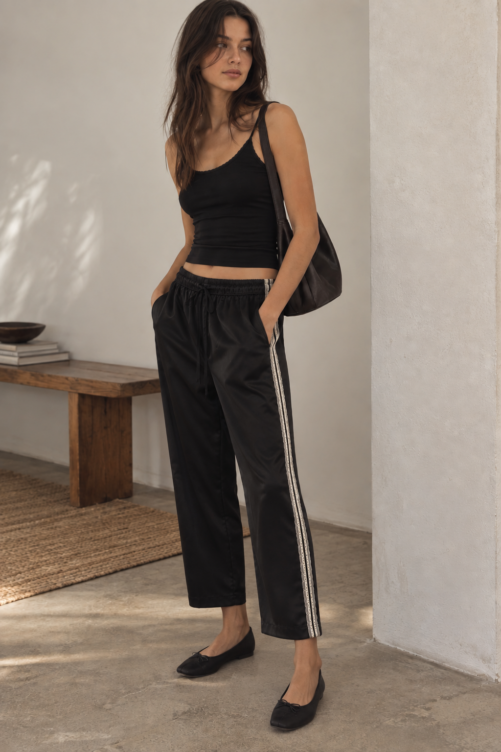 The Silk Lace Stripe Crop Pant