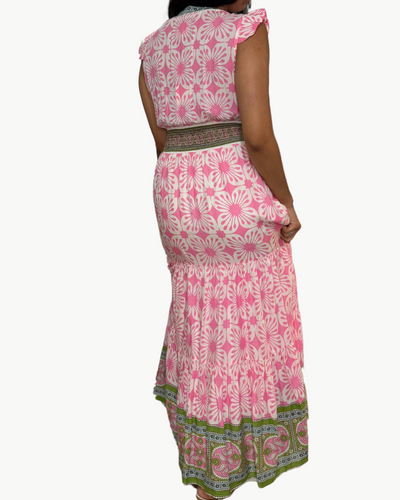 ANNABELLE MAXI IN PINK GREEN PRINT - Romi Boutique