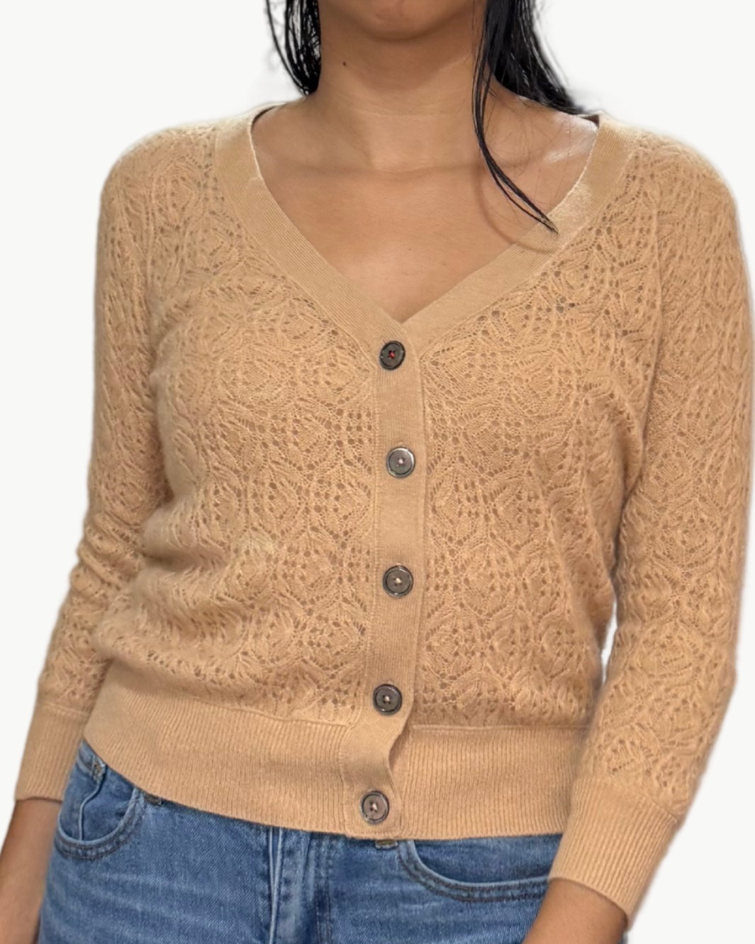 Brazeau Tricot Lace Patch Cardigan at Romi Boutique