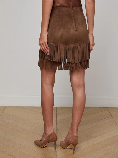 LYLE VEGAN SUEDE MINI SKIRT IN CARAFE BROWN - Romi Boutique