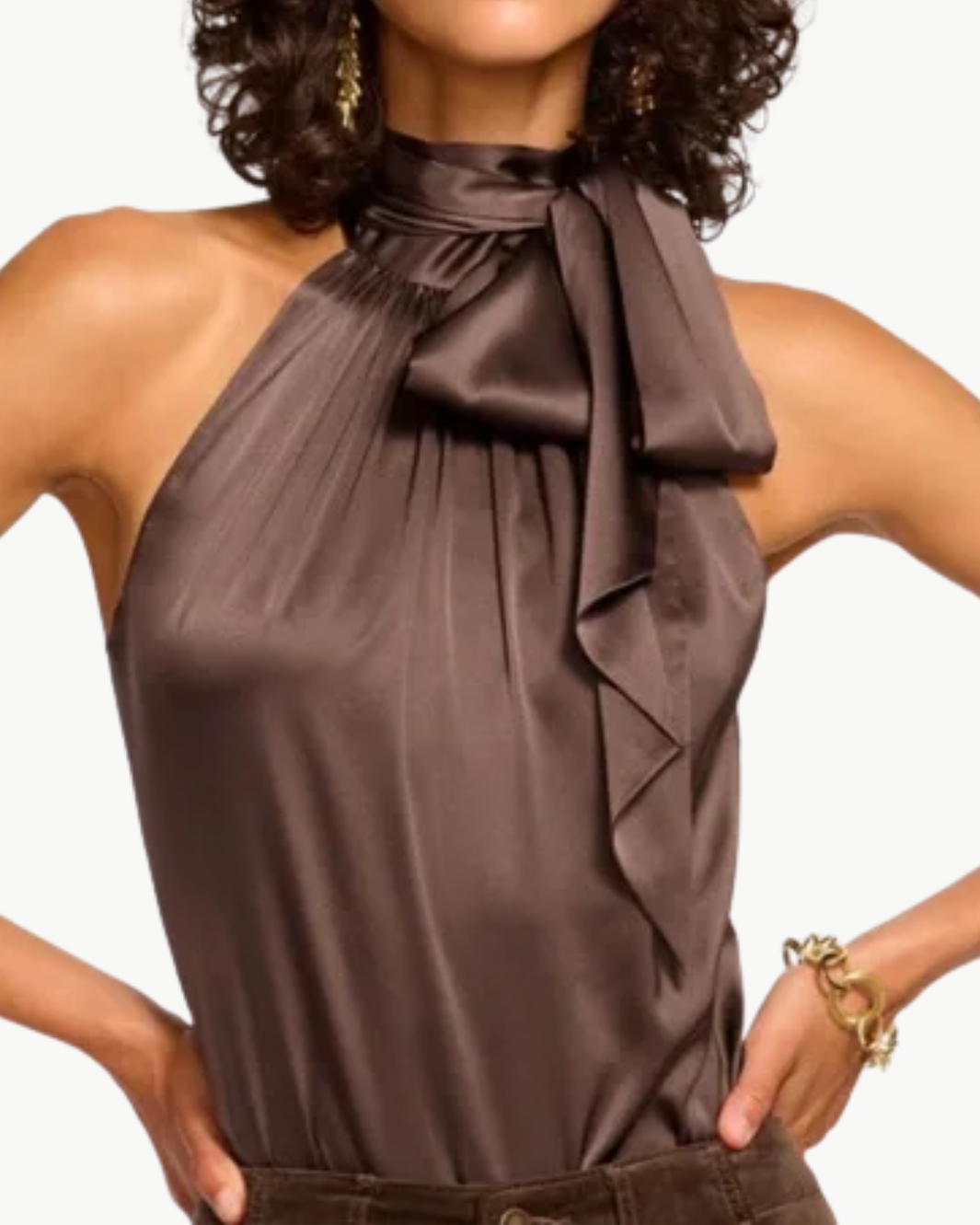 LORI SILK HIGH NECK TANK TOP IN BOHO BROWN