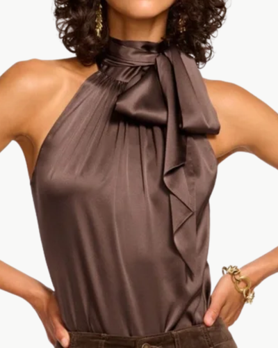 LORI SILK HIGH NECK TANK TOP IN BOHO BROWN