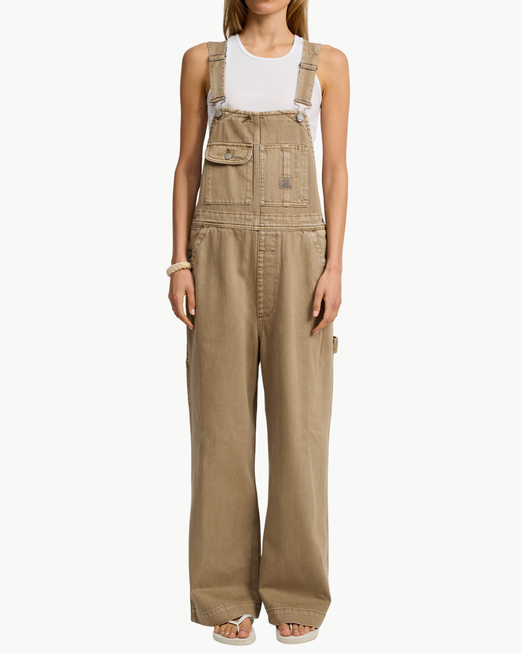 SLOUCH BIB OVERALL IN WORN KHAKI - Romi Boutique