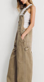 SLOUCH BIB OVERALL IN WORN KHAKI - Romi Boutique