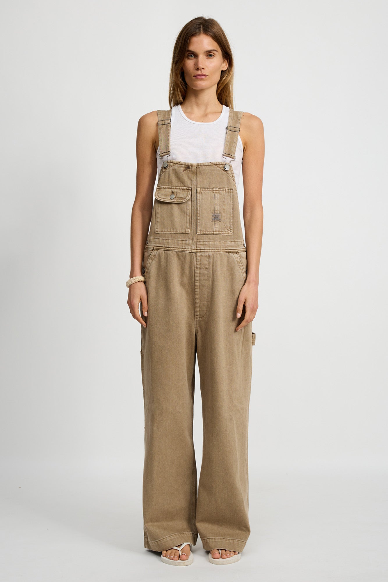 SLOUCH BIB OVERALL IN WORN KHAKI - Romi Boutique