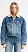 IRIS BOXY TRUCKER JACKET IN FENMORE BLUE W/ SHERPA LINING - Romi Boutique