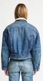 IRIS BOXY TRUCKER JACKET IN FENMORE BLUE W/ SHERPA LINING - Romi Boutique