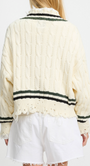 OVERSIZED CABLE TENNIS SWEATER IN CREAM/ BLACK GREEN STRIPES - Romi Boutique