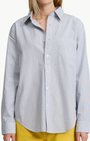 BOYFRIEND SHIRT IN ECRU WHITE NAVY PINSTRIPE - Romi Boutique