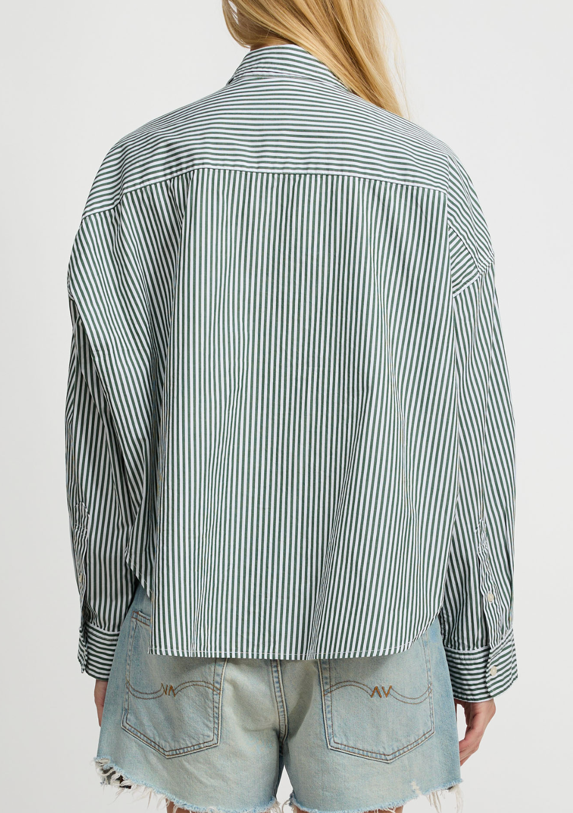 CROPPED SHIRT IN GREEN STRIPE by Denimist - Romi Boutique