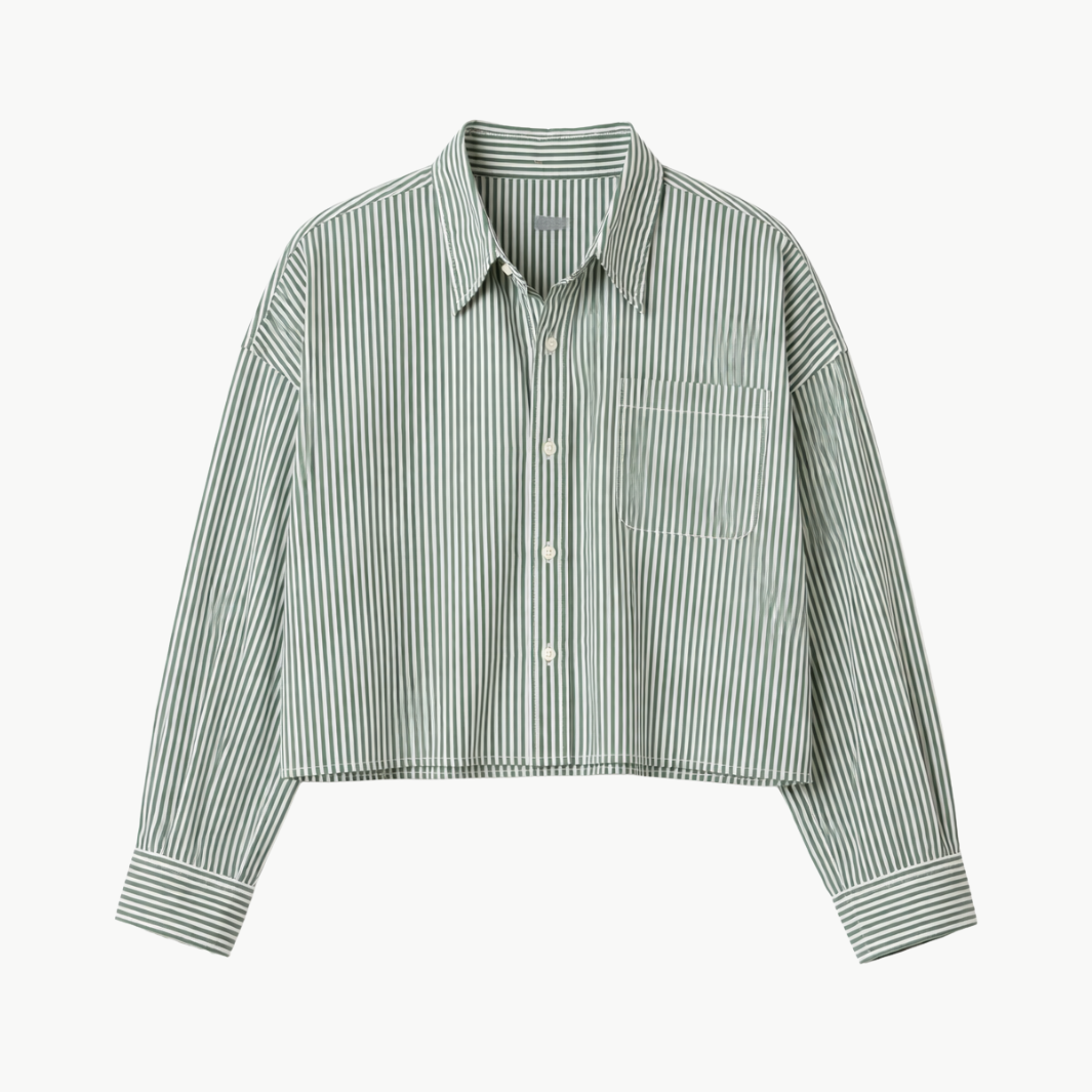 CROPPED SHIRT IN GREEN STRIPE by Denimist - Romi Boutique
