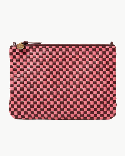 FLAT CLUTCH WITH TABS IN RAISIN/PETAL WOVEN CHECKER - Romi Boutique